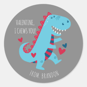 Kids Classroom Dinosaur Valentines Day Classic Round Sticker