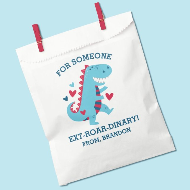 Kids Classroom Dinosaur Valentines Day Favour Bags (Cute Valentine's Day classroom favor bag.  Great for a school Valentine's Day gift exchange)