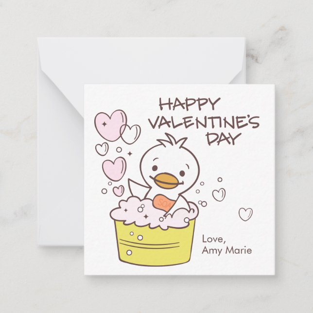 Kids Classroom Duck Bubble Bath Hearts Valentine Card (Front)