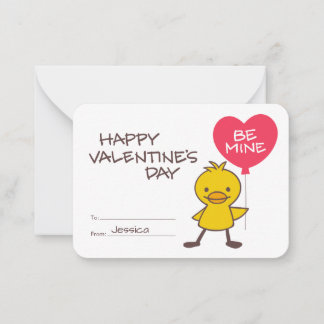 Kids Classroom Duckling BE MINE Balloon Valentine Card