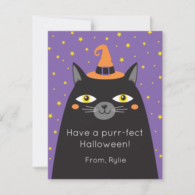 Kids Classroom Halloween Cat Card (Front)