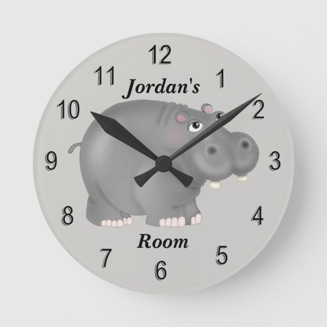 Kid's Clock Cute Baby Hippo (Front)