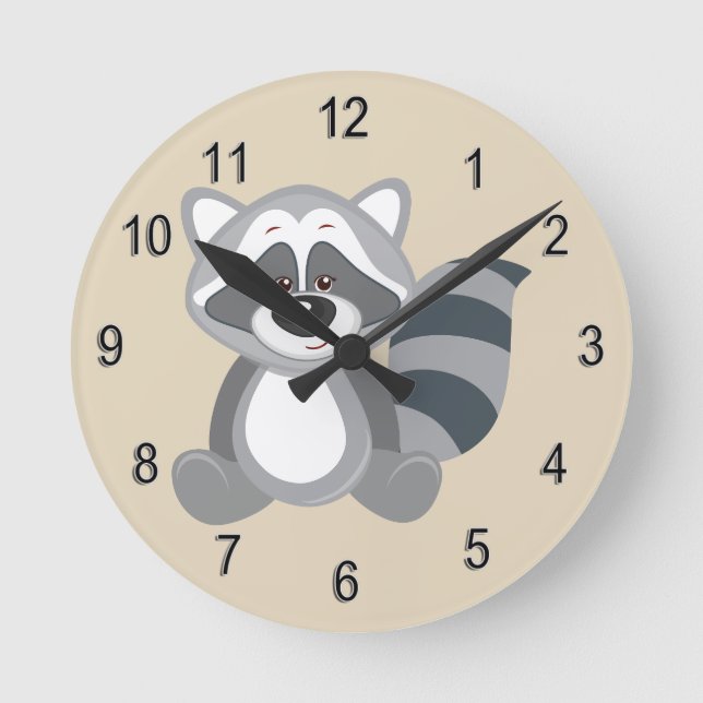 Kid's Clock Cute Woodland Racoon (Front)
