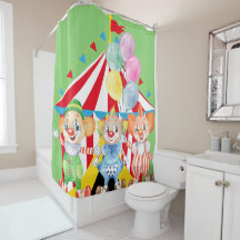 Kids Clowns On Green Shower Curtain