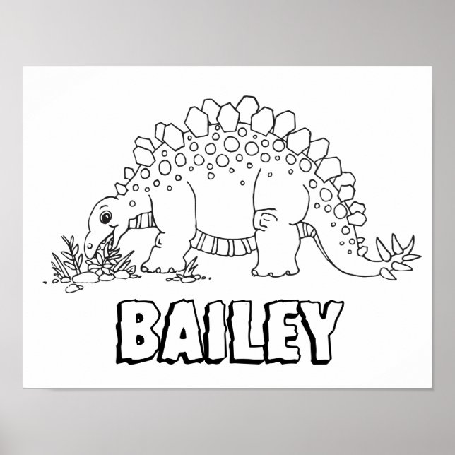 Kids colour it in dinosaur Stegosaurus custom name Poster (Front)