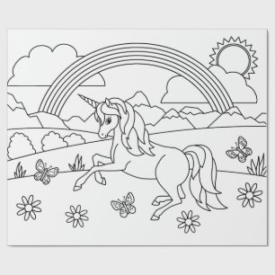 Kids Colour Me Unicorn Rainbow Wrapping Paper