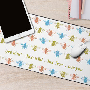Kids Colourful Bee Pattern with Personalised Text Desk Mat