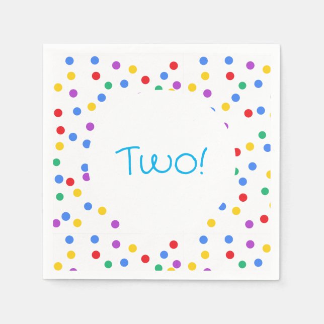 Kids Colourful Confetti Dots 2nd Birthday Paper Napkin (Front)
