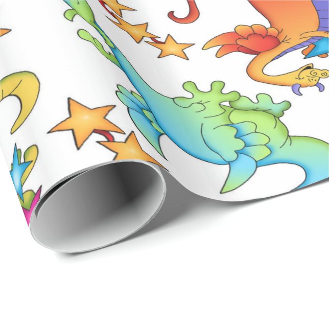 Kids Colourful Dragons Gift Wrapping paper (Roll Corner)