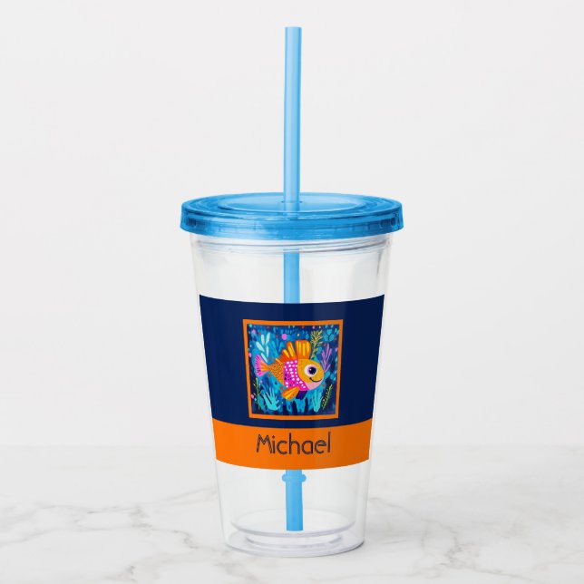 Kids Colourful Fish Acrylic Tumbler (Front)