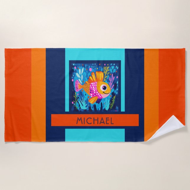 Kids Colourful Fish Beach Towel (Front)
