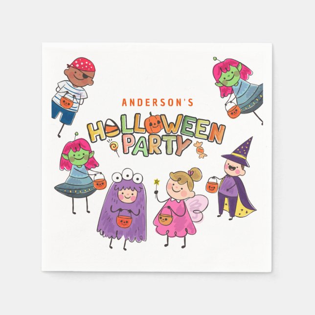 Kids Colourful Halloween Costume Party Napkin (Front)