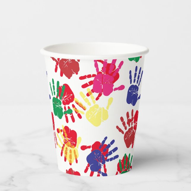 Kids Colourful Hand Prints Party Paper Cups (Front)