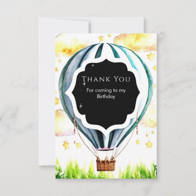 Kids' Colourful Hot Air Balloon Birthday Thank You Card (Front)