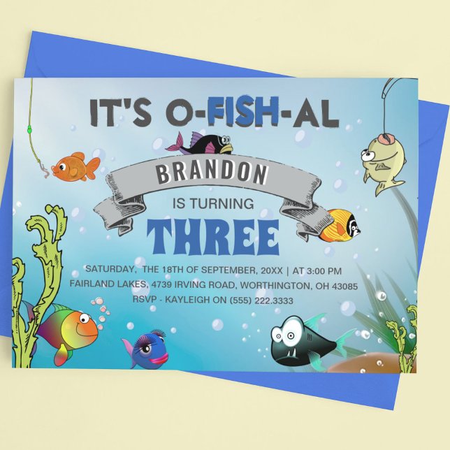 Kids Colourful It's O-FISH-AL Birthday Invitation (Creator Uploaded)