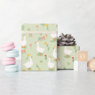 Kids Colourful One Silly Goose First Birthday Wrapping Paper