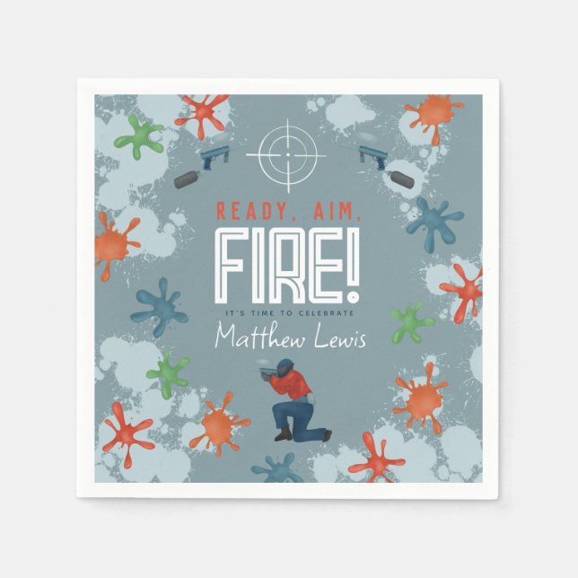 Kids Colourful Paintball Boys Birthday Party Napkin (Front)