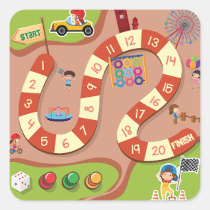 Kids Colourful Race Track Board Game Square Sticker