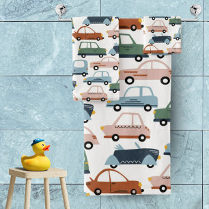 Kids Colourful Retro Car and Truck Pattern Bath Towel Set