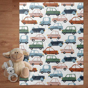 Kids Colourful Retro Car and Truck Pattern Jigsaw Puzzle