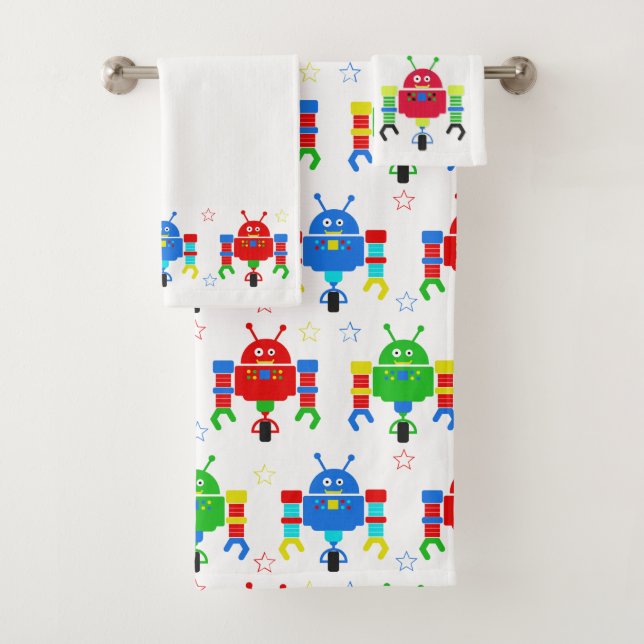 Kids Colourful Robot Towel Set (Insitu)