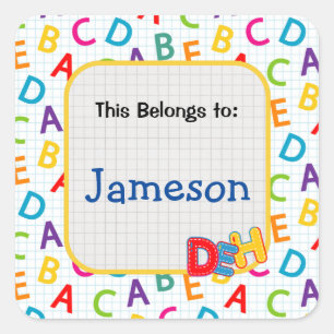 Kids colourful school pattern square sticker