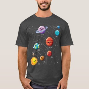 Kids Colourful Solar System Cute Anime Planets Spa T-Shirt