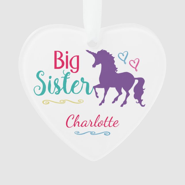 Kids Colourful Unicorn Big Sister Sibling Girls Ornament (Front)