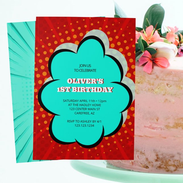 Kid's Comic Book 1st Birthday Party Invitation (Creator Uploaded)