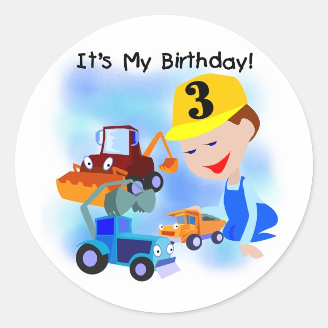 Kids Construction 3rd Birthday T-shirts and Gifts Classic Round Sticker (Front)