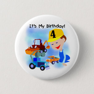 Kids Construction 4th Birthday T-shirts and Gifts 6 Cm Round Badge