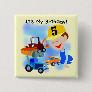 Kids Construction 5th Birthday Tshirts and Gifts 15 Cm Square Badge