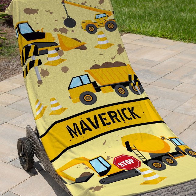 Kids Construction Boys Digger Custom Beach Towel (Creator Uploaded)