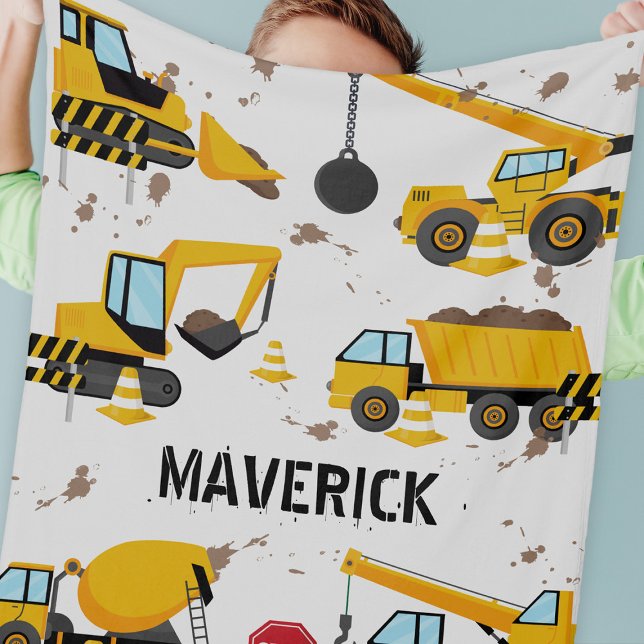 Kids Construction Boys Personalised Name Fleece Blanket (Creator Uploaded)