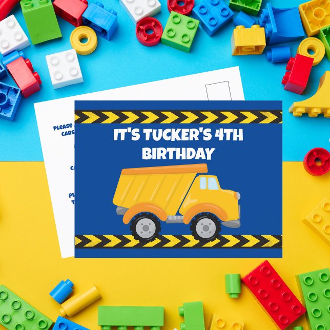 Kids Construction Dump Truck Blue Birthday Party Postcard (Creator Uploaded)