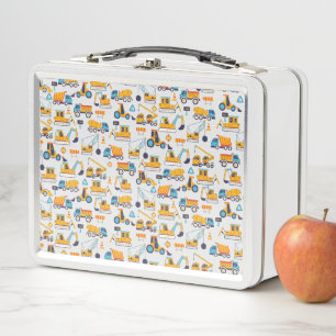 Kids Construction Dump Trucks Pattern School Metal Lunch Box