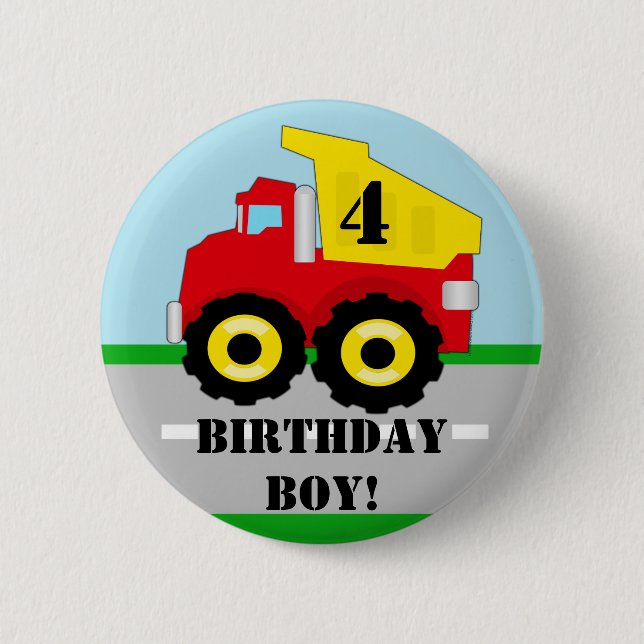 Kids Construction Dumpruck Custom Button (Front)