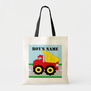 Kids Construction Dumptruck Personalised Name Tote Bag