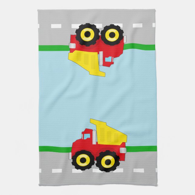 Kids Construction Dumptruck Tea Towel (Vertical)
