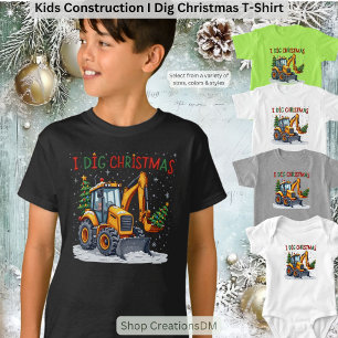 Kids Construction I Dig Christmas T-Shirt