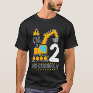 Kids Construction Truck 2nd Birthday I'm 2 And Cru T-Shirt