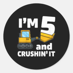 Kids Construction Truck 5th Birthday Boy 5 Year O Classic Round Sticker