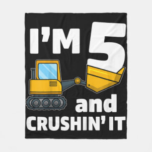 Kids Construction Truck 5th Birthday Boy 5 Year O Fleece Blanket