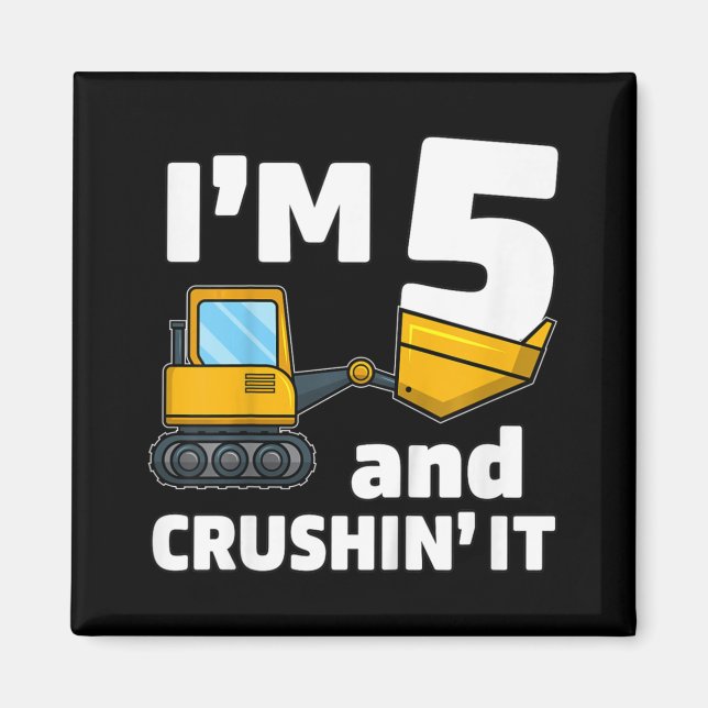 Kids Construction Truck 5th Birthday  Boy 5 Year O Magnet (Front)
