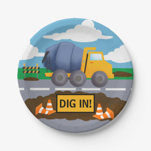 Kid's Construction Truck Birthday Party Paper Plate