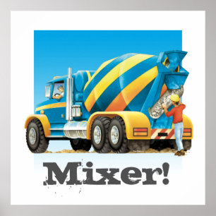 Kids Construction Truck Concrete Cement Mixer Poster