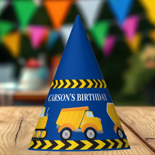 Kids Construction Truck Custom Blue Birthday Party Hat