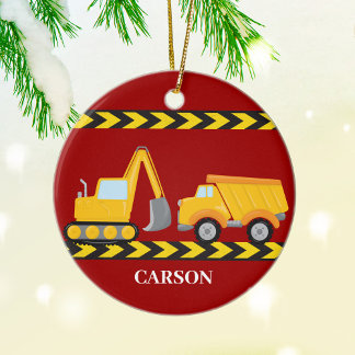 Kids Construction Truck Custom Boys Red Christmas Ceramic Tree Decoration