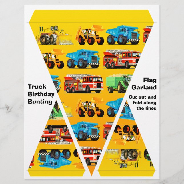 Kids Construction Truck Party Decorations Bunting (Front)