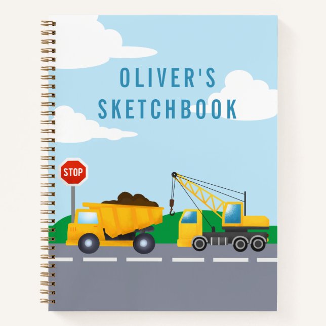 Kid's Construction Truck Theme Sketchbook Notebook (Front)